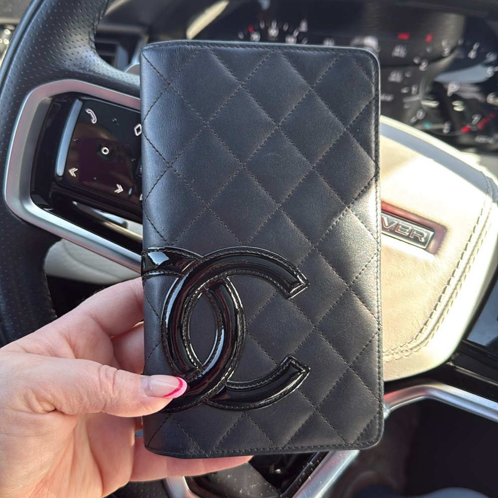 Chanel authentic black patent leather wallet